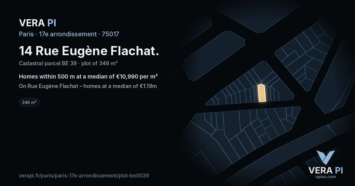 14 Rue Eugène Flachat, 17e arrondissement at night – the plot lit, the parcels around coloured by the prices near them