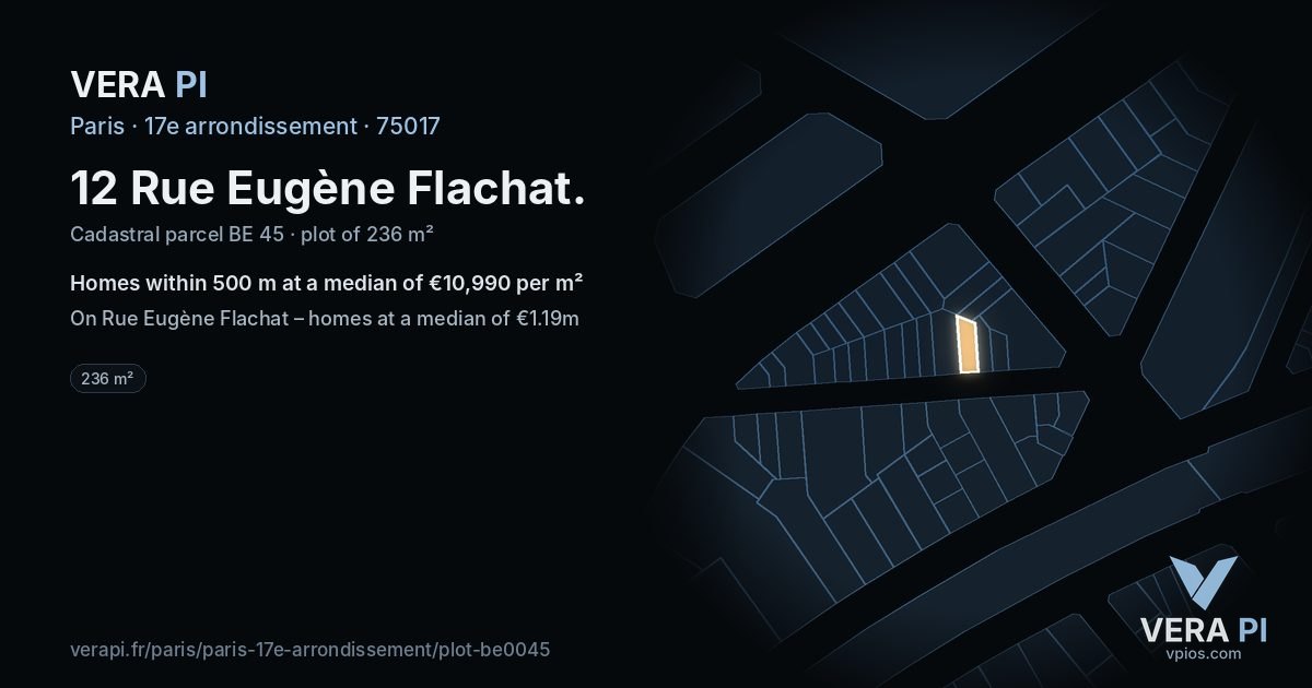 12 Rue Eugène Flachat, 17e arrondissement at night – the plot lit, the parcels around coloured by the prices near them