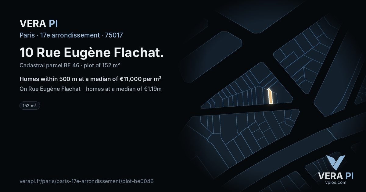 10 Rue Eugène Flachat, 17e arrondissement at night – the plot lit, the parcels around coloured by the prices near them