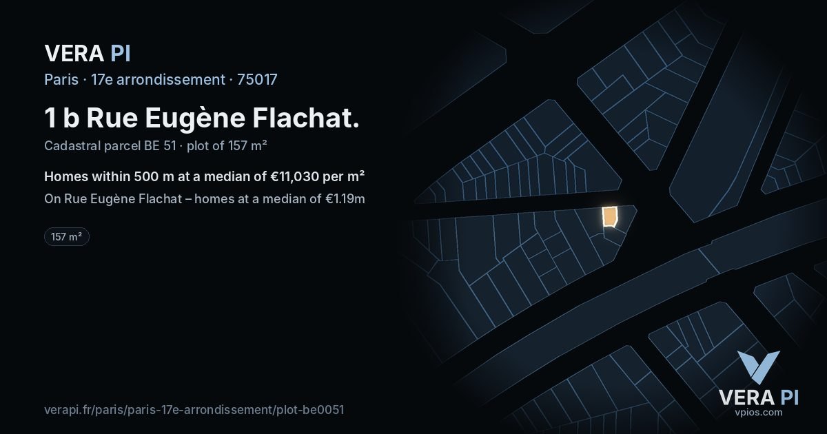 1 b Rue Eugène Flachat, 17e arrondissement at night – the plot lit, the parcels around coloured by the prices near them