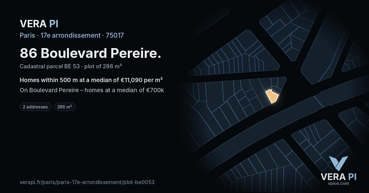 86 Boulevard Pereire, 17e arrondissement at night – the plot lit, the parcels around coloured by the prices near them