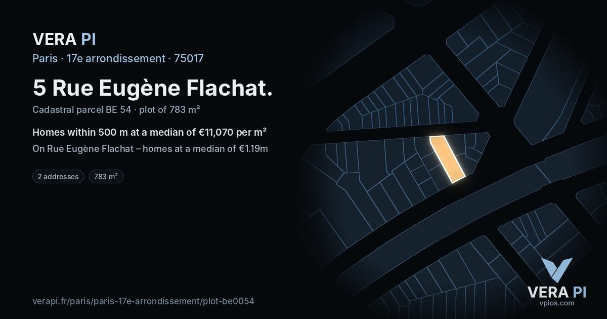 5 Rue Eugène Flachat, 17e arrondissement at night – the plot lit, the parcels around coloured by the prices near them