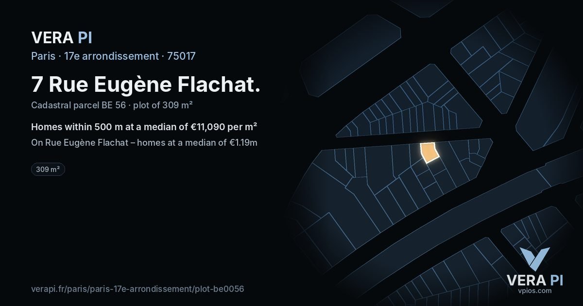 7 Rue Eugène Flachat, 17e arrondissement at night – the plot lit, the parcels around coloured by the prices near them