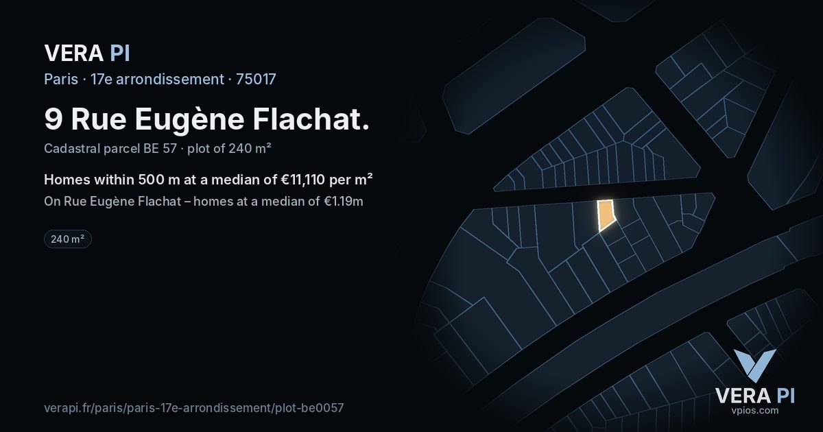 9 Rue Eugène Flachat, 17e arrondissement at night – the plot lit, the parcels around coloured by the prices near them