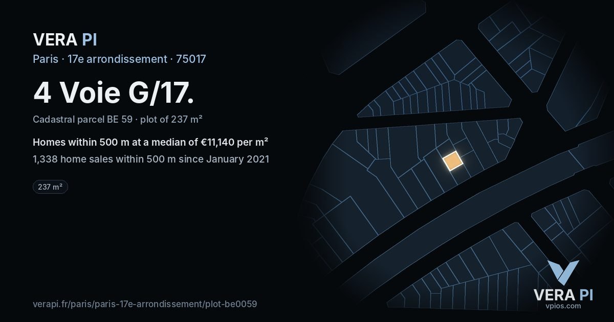 4 Voie G/17, 17e arrondissement at night – the plot lit, the parcels around coloured by the prices near them