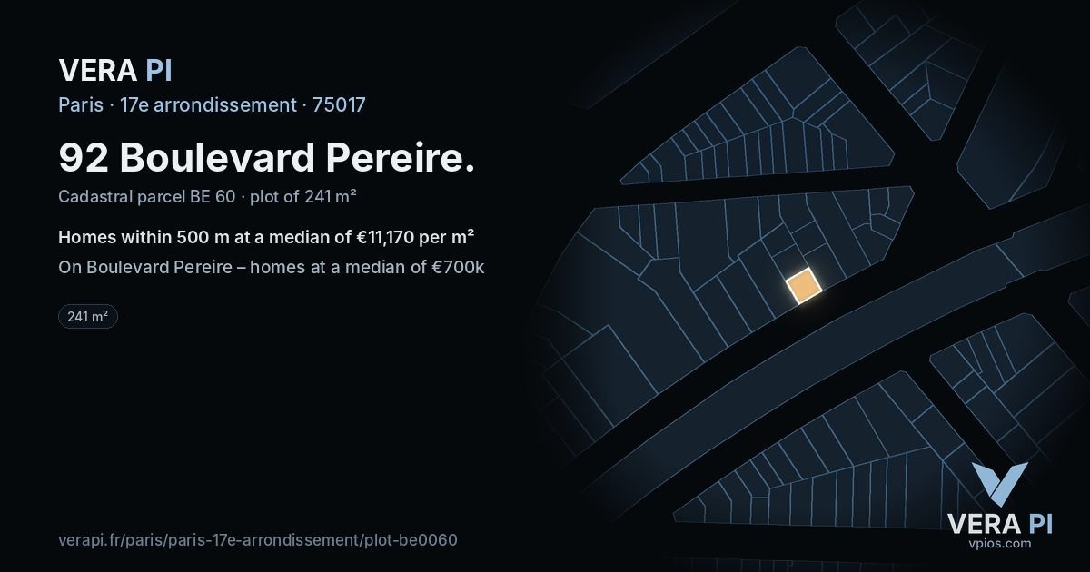 92 Boulevard Pereire, 17e arrondissement at night – the plot lit, the parcels around coloured by the prices near them