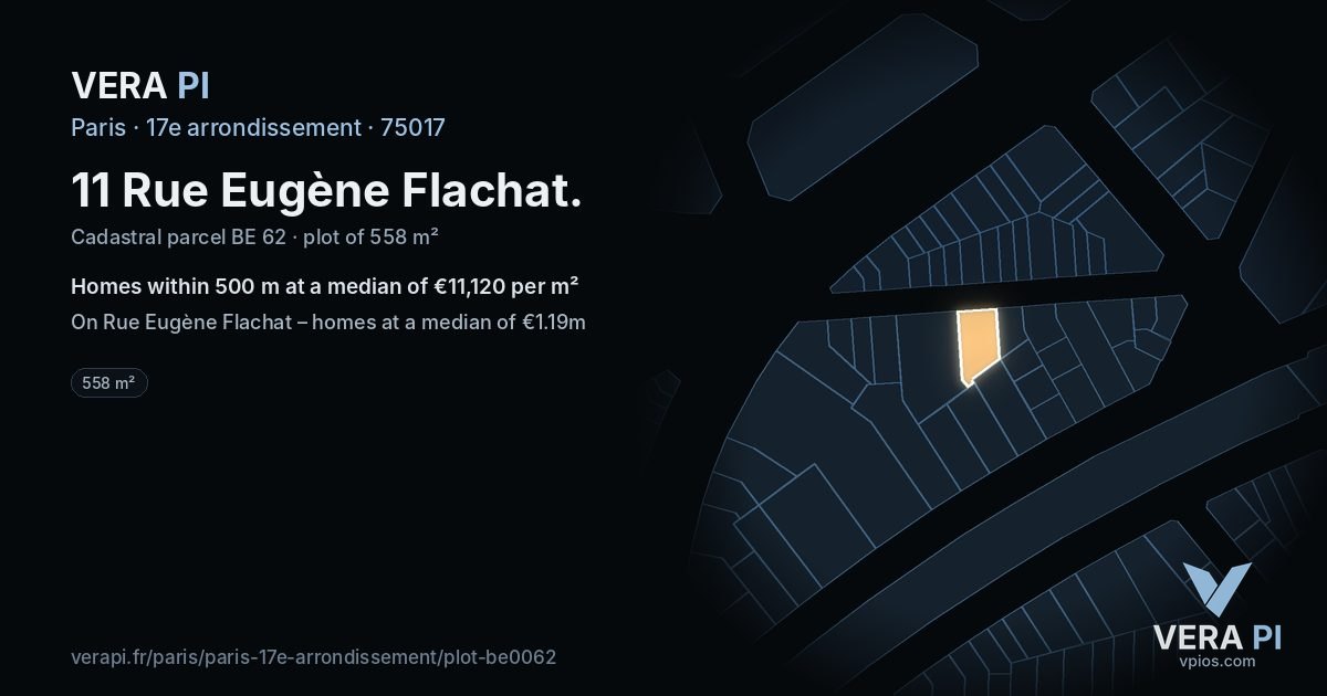11 Rue Eugène Flachat, 17e arrondissement at night – the plot lit, the parcels around coloured by the prices near them