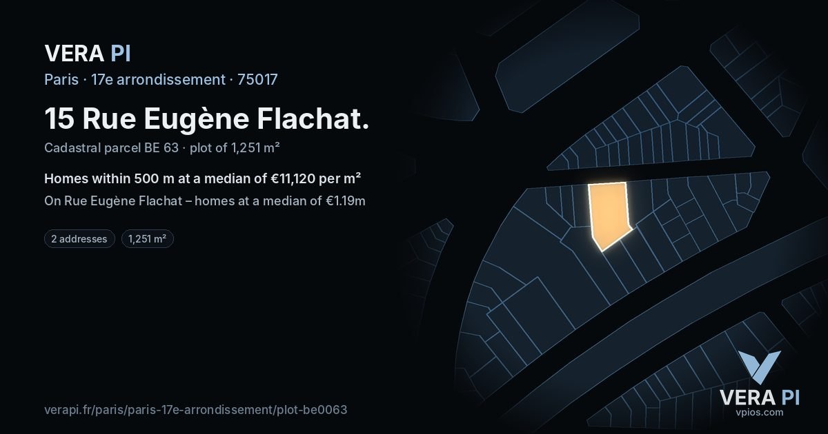 15 Rue Eugène Flachat, 17e arrondissement at night – the plot lit, the parcels around coloured by the prices near them