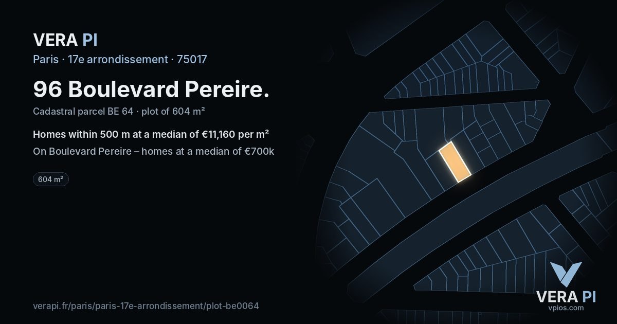 96 Boulevard Pereire, 17e arrondissement at night – the plot lit, the parcels around coloured by the prices near them