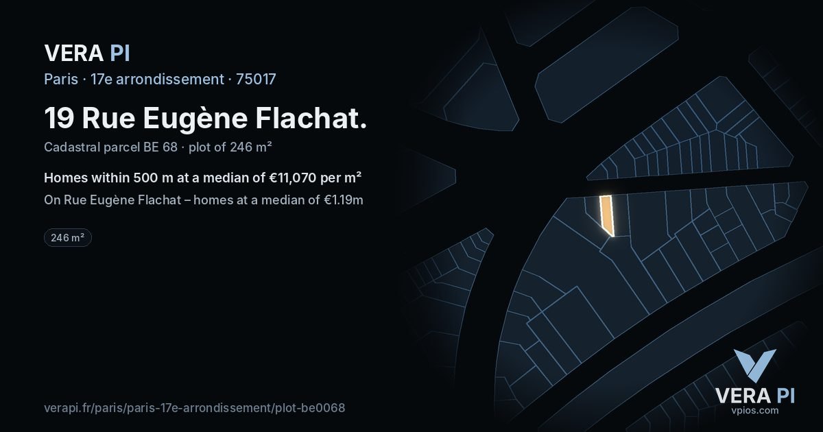 19 Rue Eugène Flachat, 17e arrondissement at night – the plot lit, the parcels around coloured by the prices near them