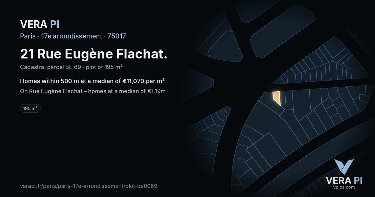 21 Rue Eugène Flachat, 17e arrondissement at night – the plot lit, the parcels around coloured by the prices near them