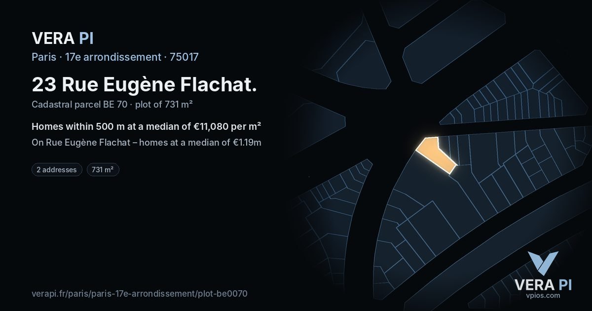 23 Rue Eugène Flachat, 17e arrondissement at night – the plot lit, the parcels around coloured by the prices near them