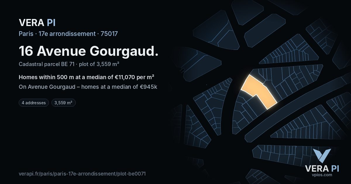 16 Avenue Gourgaud, 17e arrondissement at night – the plot lit, the parcels around coloured by the prices near them