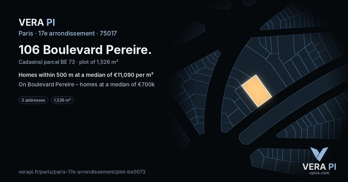106 Boulevard Pereire, 17e arrondissement at night – the plot lit, the parcels around coloured by the prices near them