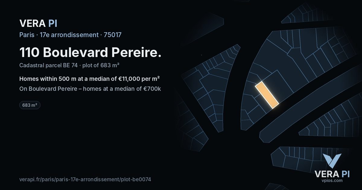 110 Boulevard Pereire, 17e arrondissement at night – the plot lit, the parcels around coloured by the prices near them