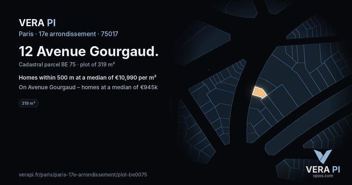 12 Avenue Gourgaud, 17e arrondissement at night – the plot lit, the parcels around coloured by the prices near them