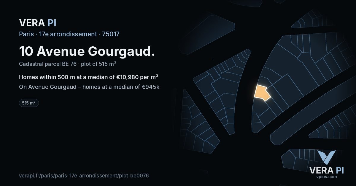 10 Avenue Gourgaud, 17e arrondissement at night – the plot lit, the parcels around coloured by the prices near them