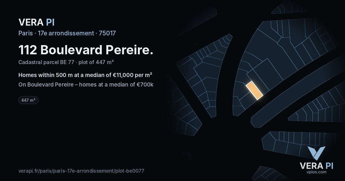 112 Boulevard Pereire, 17e arrondissement at night – the plot lit, the parcels around coloured by the prices near them
