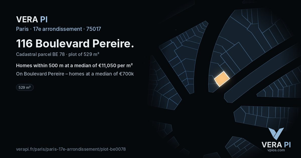 116 Boulevard Pereire, 17e arrondissement at night – the plot lit, the parcels around coloured by the prices near them