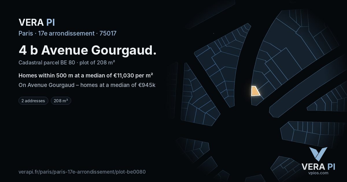 4 b Avenue Gourgaud, 17e arrondissement at night – the plot lit, the parcels around coloured by the prices near them