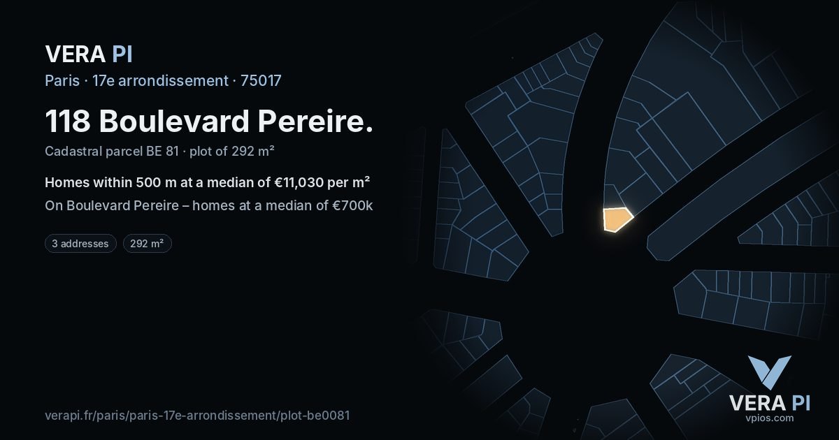 118 Boulevard Pereire, 17e arrondissement at night – the plot lit, the parcels around coloured by the prices near them