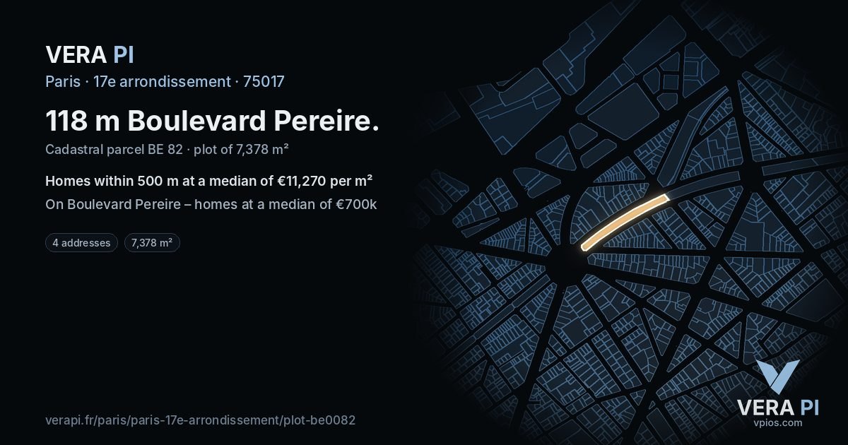 118 m Boulevard Pereire, 17e arrondissement at night – the plot lit, the parcels around coloured by the prices near them