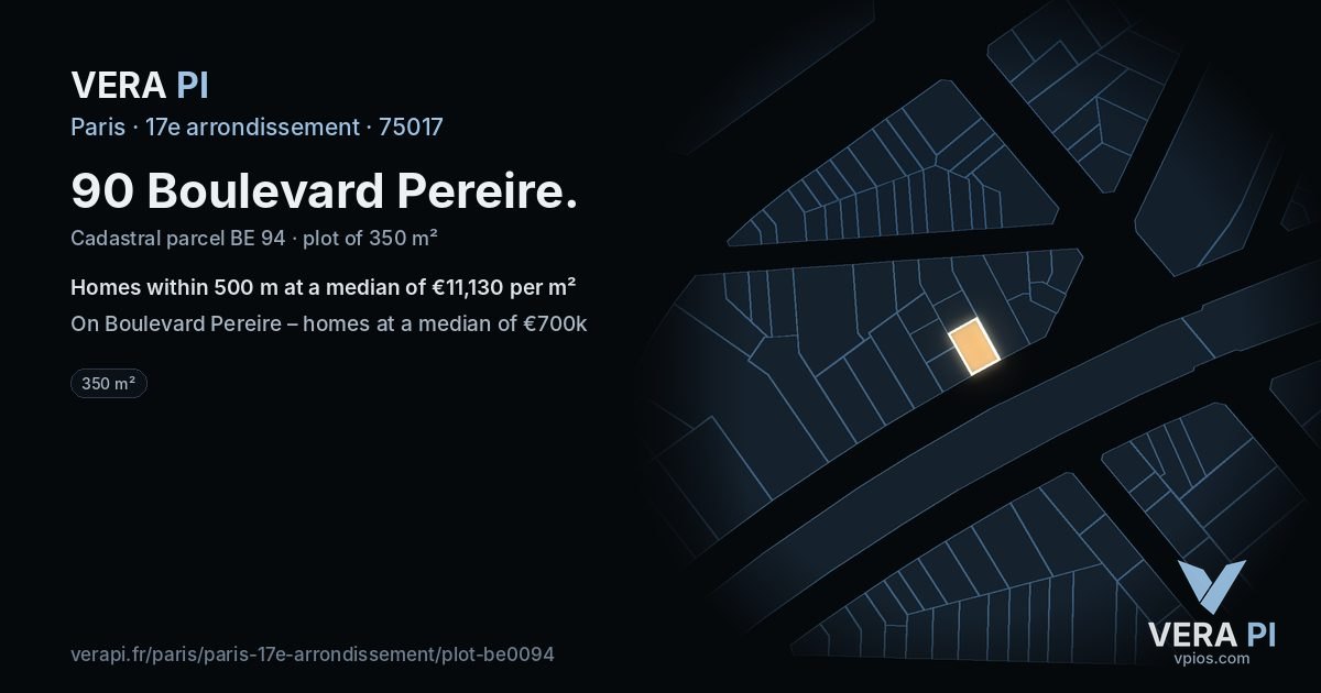 90 Boulevard Pereire, 17e arrondissement at night – the plot lit, the parcels around coloured by the prices near them