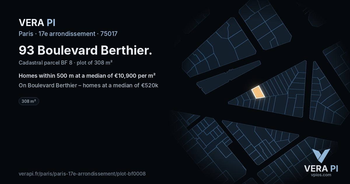 93 Boulevard Berthier, 17e arrondissement at night – the plot lit, the parcels around coloured by the prices near them