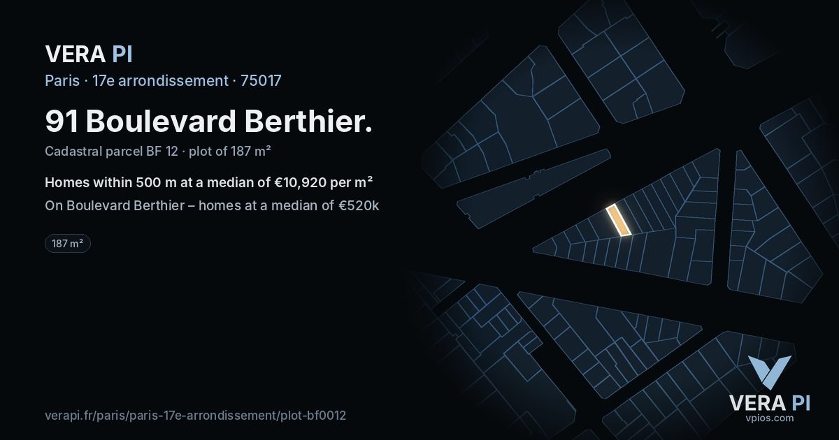 91 Boulevard Berthier, 17e arrondissement at night – the plot lit, the parcels around coloured by the prices near them