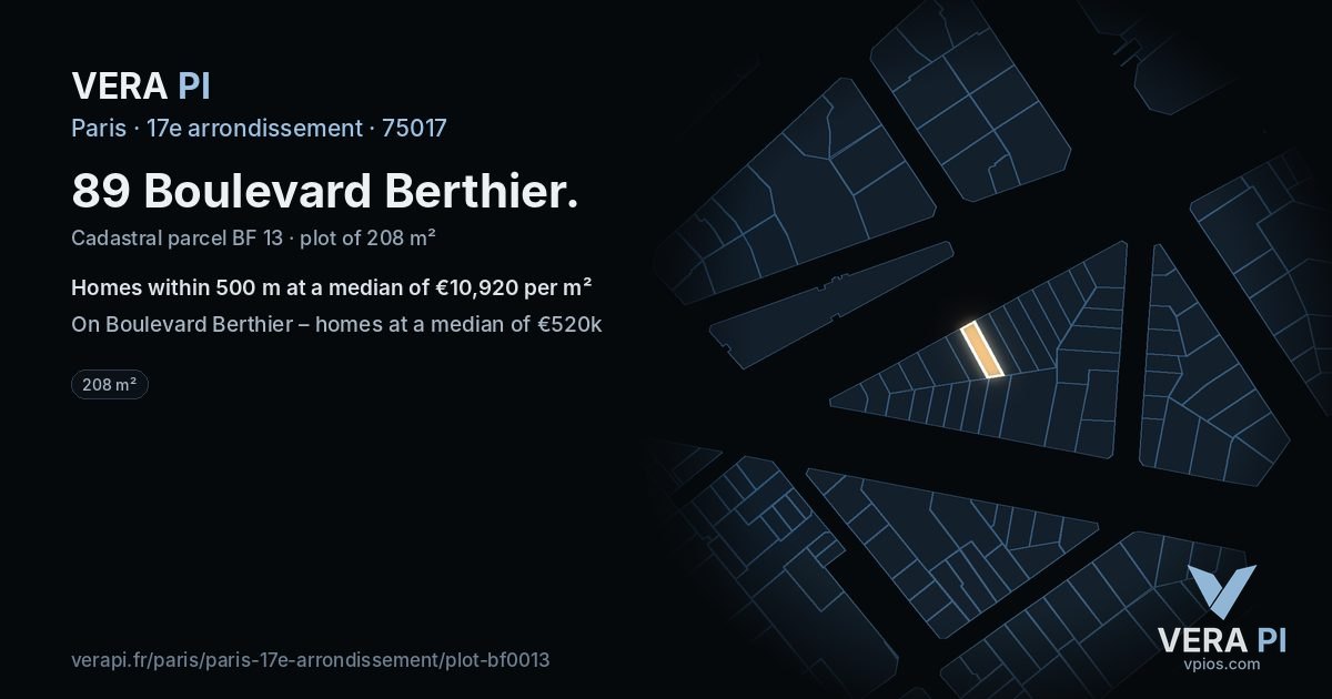 89 Boulevard Berthier, 17e arrondissement at night – the plot lit, the parcels around coloured by the prices near them