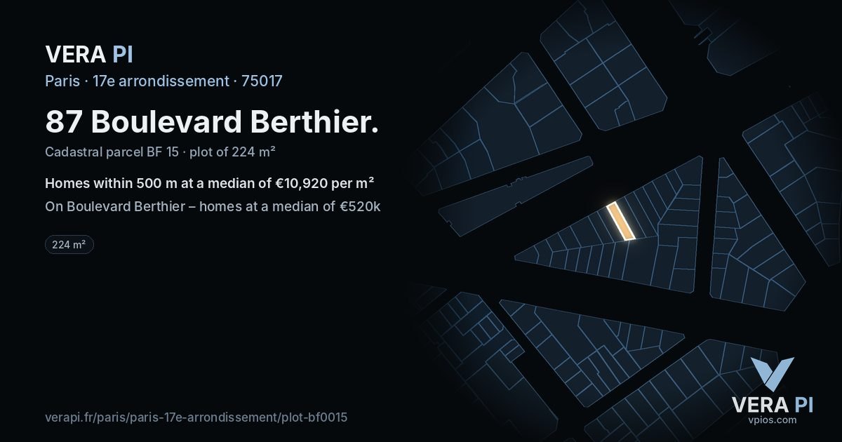 87 Boulevard Berthier, 17e arrondissement at night – the plot lit, the parcels around coloured by the prices near them