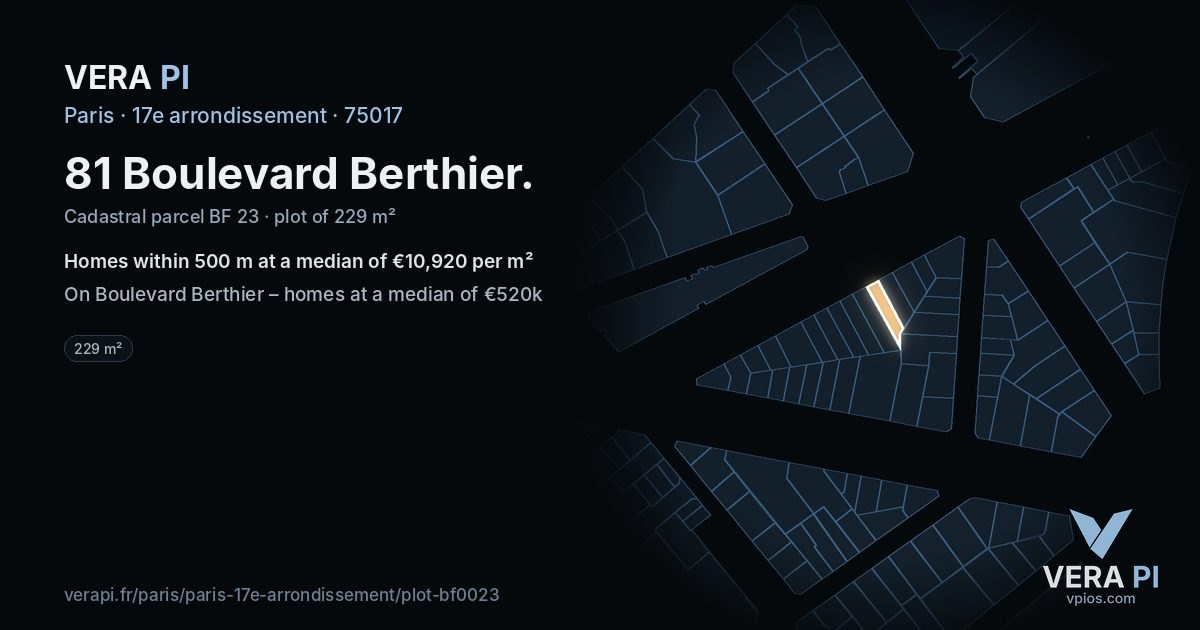 81 Boulevard Berthier, 17e arrondissement at night – the plot lit, the parcels around coloured by the prices near them