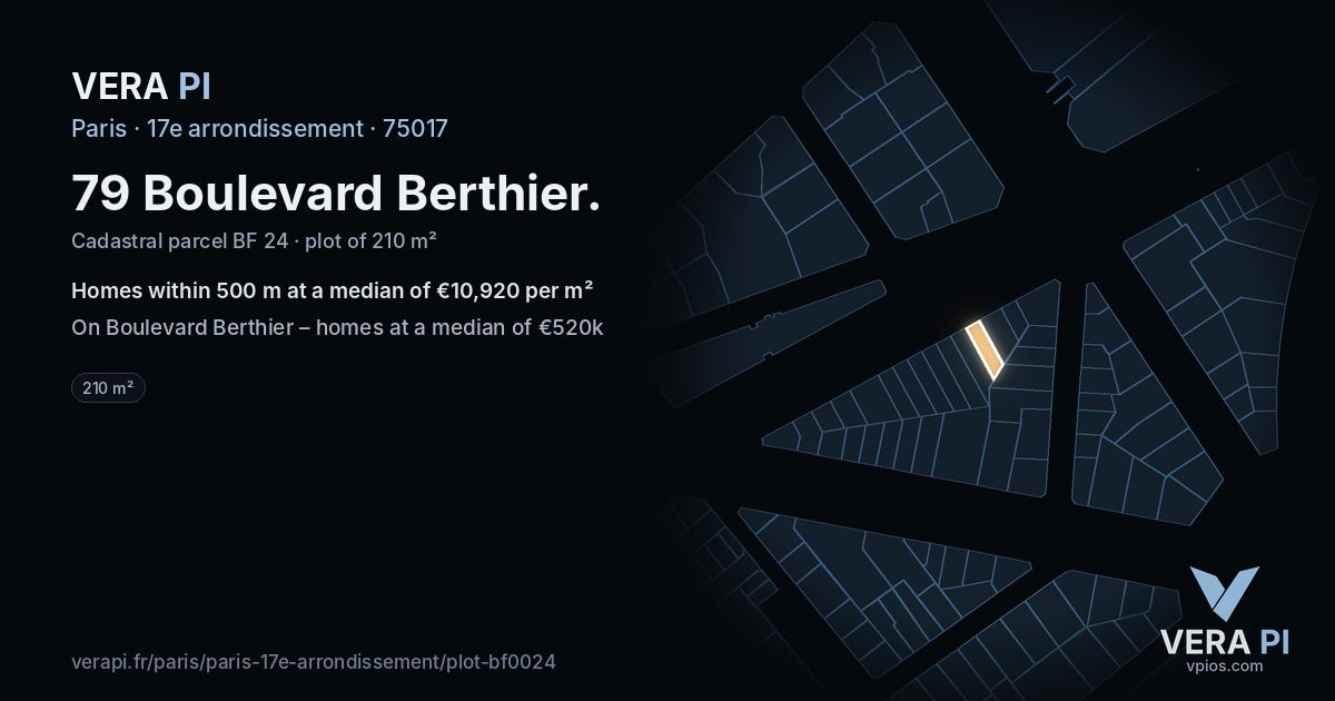 79 Boulevard Berthier, 17e arrondissement at night – the plot lit, the parcels around coloured by the prices near them