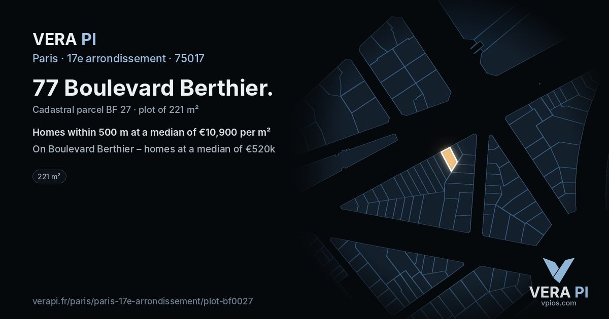 77 Boulevard Berthier, 17e arrondissement at night – the plot lit, the parcels around coloured by the prices near them