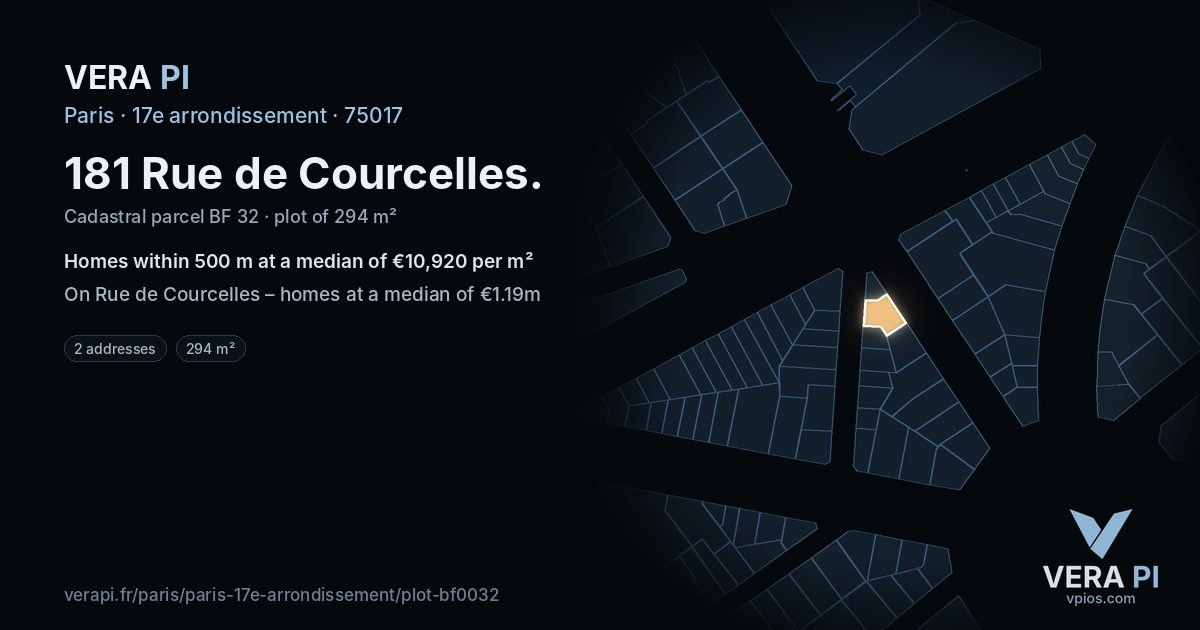 181 Rue de Courcelles, 17e arrondissement at night – the plot lit, the parcels around coloured by the prices near them