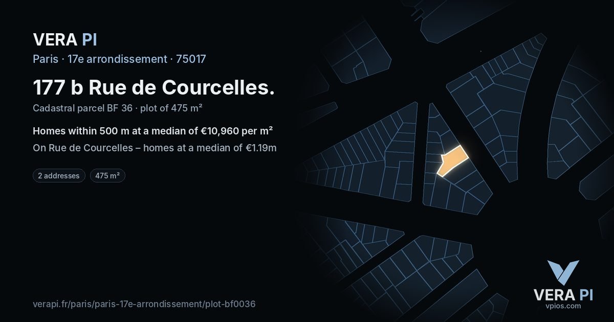 177 b Rue de Courcelles, 17e arrondissement at night – the plot lit, the parcels around coloured by the prices near them