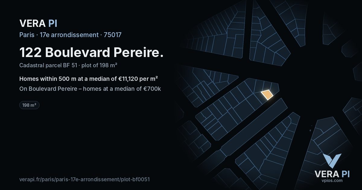 122 Boulevard Pereire, 17e arrondissement at night – the plot lit, the parcels around coloured by the prices near them