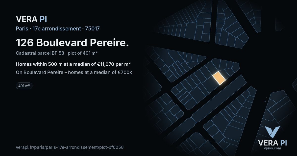 126 Boulevard Pereire, 17e arrondissement at night – the plot lit, the parcels around coloured by the prices near them