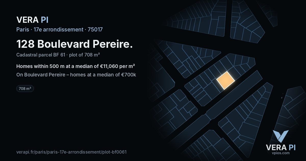 128 Boulevard Pereire, 17e arrondissement at night – the plot lit, the parcels around coloured by the prices near them