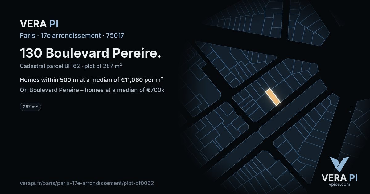 130 Boulevard Pereire, 17e arrondissement at night – the plot lit, the parcels around coloured by the prices near them