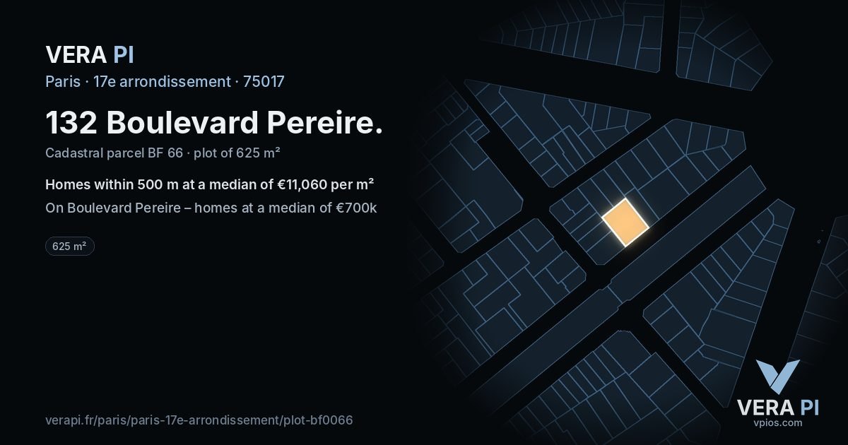 132 Boulevard Pereire, 17e arrondissement at night – the plot lit, the parcels around coloured by the prices near them