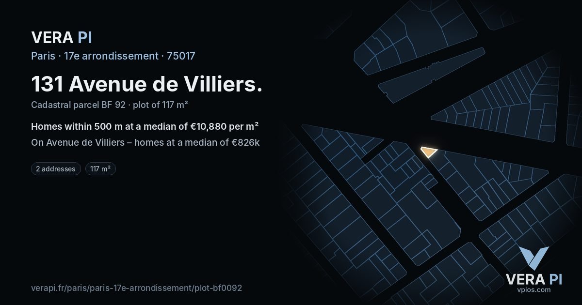 131 Avenue de Villiers, 17e arrondissement at night – the plot lit, the parcels around coloured by the prices near them