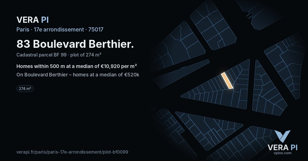 83 Boulevard Berthier, 17e arrondissement at night – the plot lit, the parcels around coloured by the prices near them