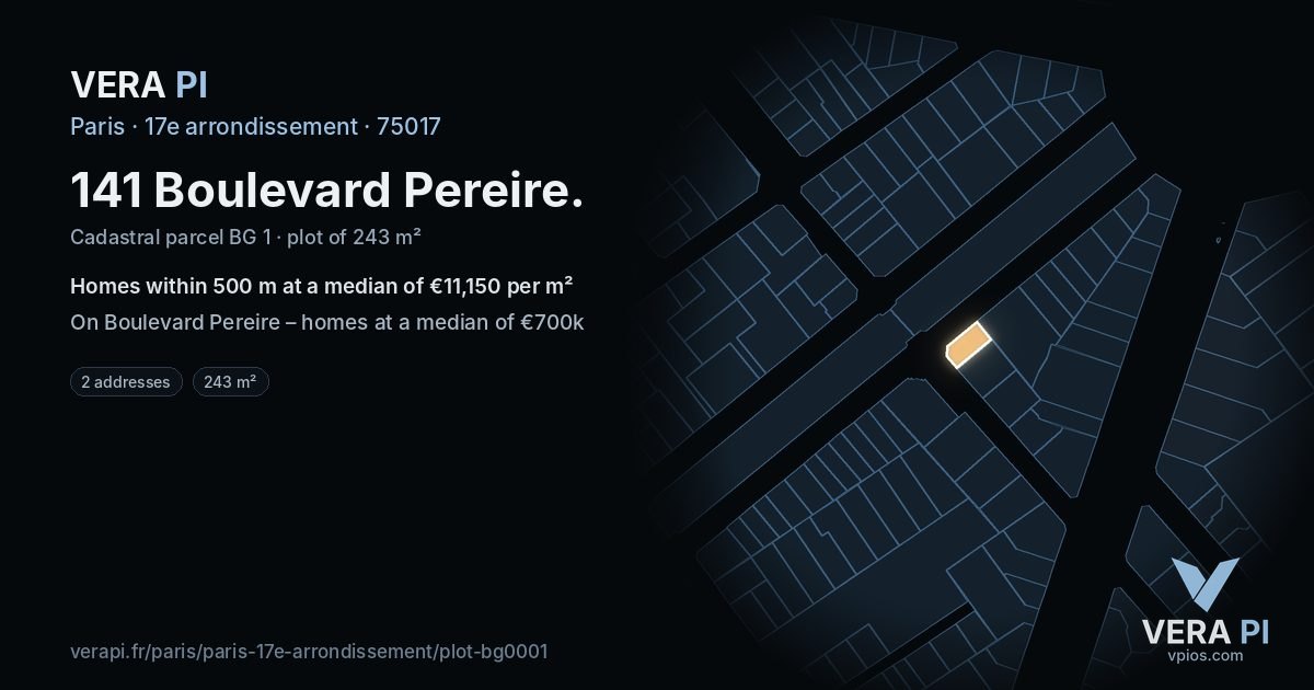 141 Boulevard Pereire, 17e arrondissement at night – the plot lit, the parcels around coloured by the prices near them
