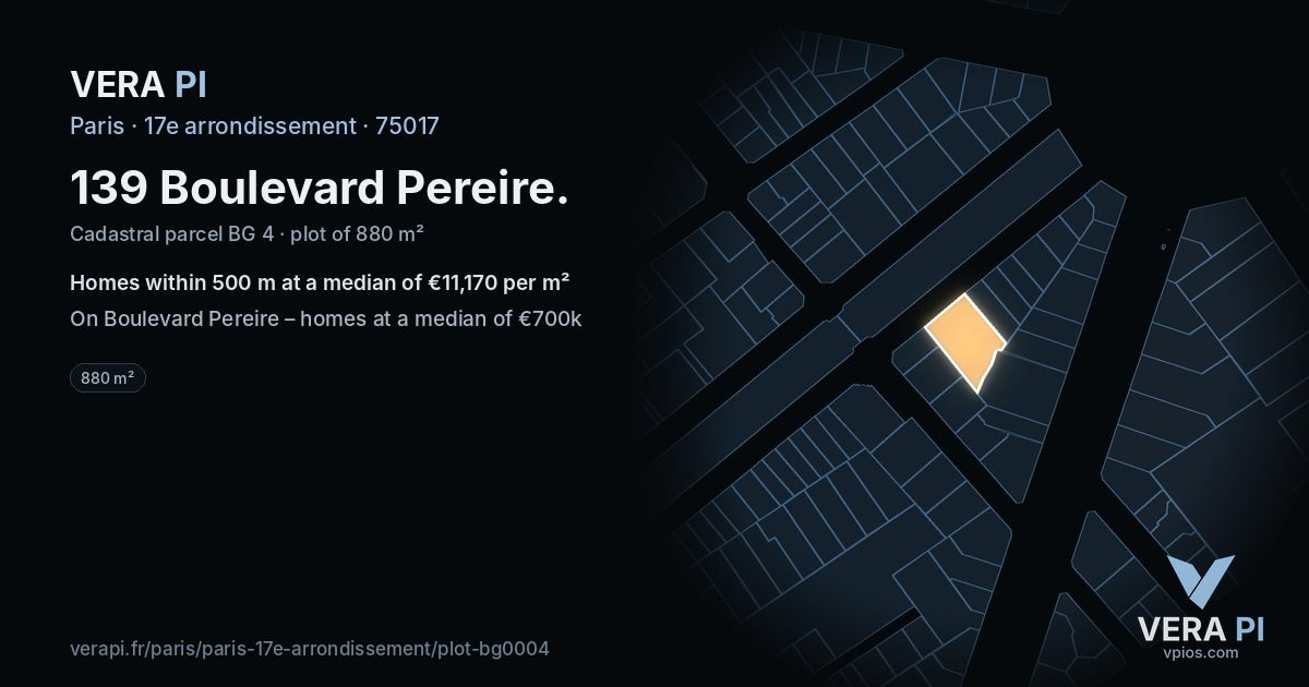 139 Boulevard Pereire, 17e arrondissement at night – the plot lit, the parcels around coloured by the prices near them