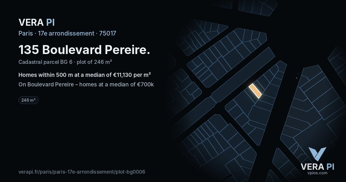 135 Boulevard Pereire, 17e arrondissement at night – the plot lit, the parcels around coloured by the prices near them
