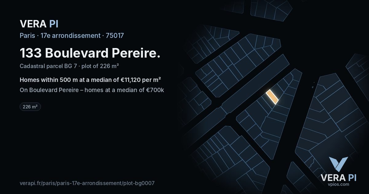 133 Boulevard Pereire, 17e arrondissement at night – the plot lit, the parcels around coloured by the prices near them