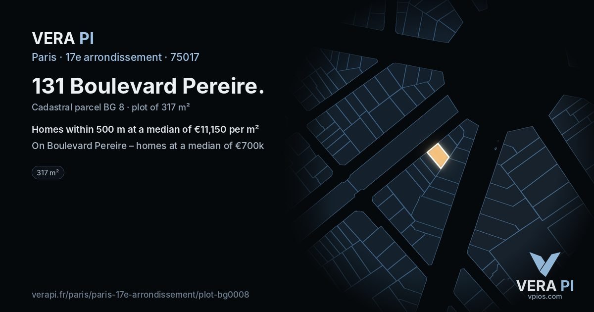 131 Boulevard Pereire, 17e arrondissement at night – the plot lit, the parcels around coloured by the prices near them