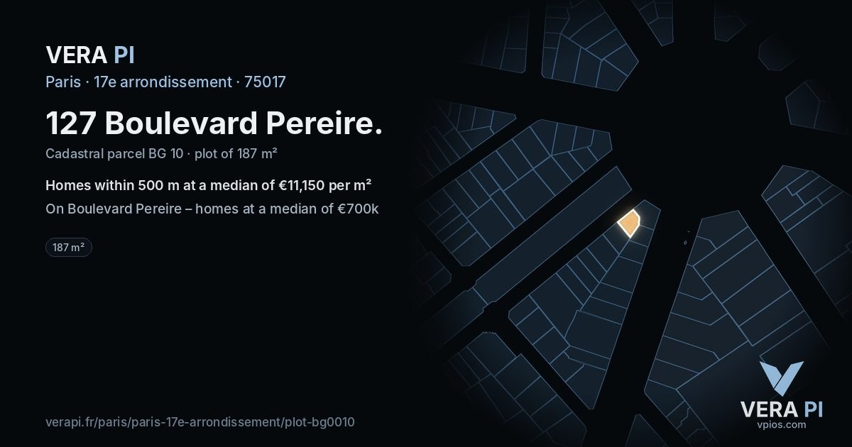 127 Boulevard Pereire, 17e arrondissement at night – the plot lit, the parcels around coloured by the prices near them