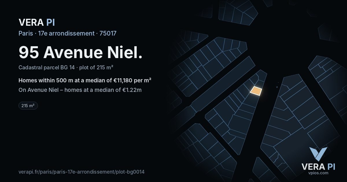95 Avenue Niel, 17e arrondissement at night – the plot lit, the parcels around coloured by the prices near them